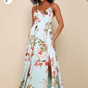 Lulus Still the One Sage Green Floral Print Satin Maxi Dress